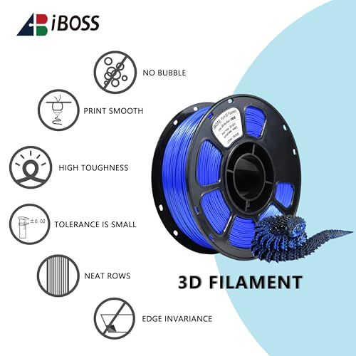 Image of iBOSS Silk PLA+ Dual Color Filament 1.75mm, Bi-Color Shiny PLA Plus Finish, Smooth & Glossy, 1kg Spool (2.2lbs), Shiny Silk PLA PRO Coextruded Filament for 3D Printers (Silk Blue Black)