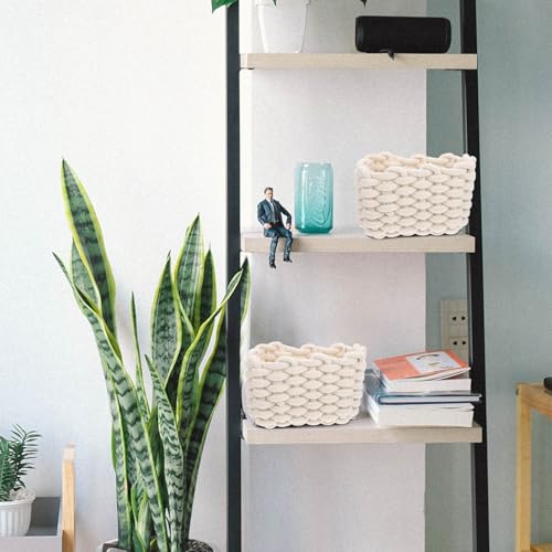 Panier de rangement en corde de coton tressée boîte organisation bureau blanche