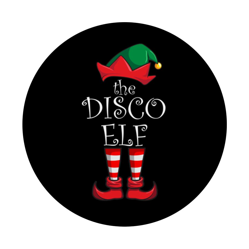 Disco Elf Matching Family Christmas Pajama Disco Elf PopSockets Swappable PopGrip, Black - Image 3