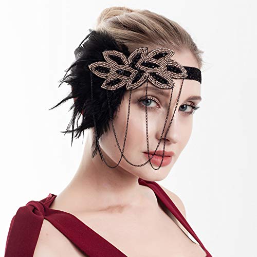 Anglacesmade 1920S Flapper Feather Headband Black Feather Roaring 20S Headpiece Prom Party Festival Gatsby Hair Jewelry For Women And Girls (Black B) #TOP10