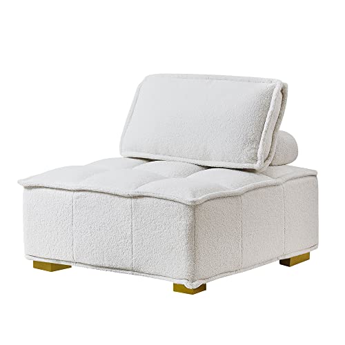 Gnixuu Modular Single Sofa, Lazy Sofas Ottoman With Gold Wooden Legs Teddy Fabric, Armless Couches For Small Space Living Room Bedroom Apartment Office #TOP6