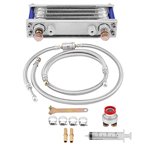 Masyrt 65ml Motorcycle Engine Oil Cooler with Radiator System Kit, Cooling Engine Oil Radiator Ideal for GY6 Engine (Export silver)