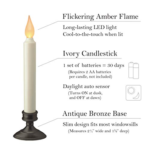 Xodus Innovations Battery Operated LED Window Candle, Dusk to Dawn Light Sensor, Aged Bronze Base, Amber Flicker Flame (4 Pack) - Thumbnail 5