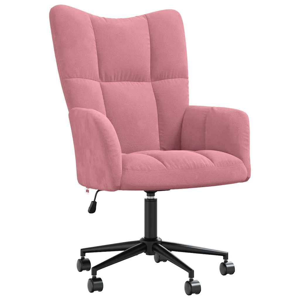 Sillón de relax de terciopelo rosa, altura ajustable con ruedas, moderno, sillón giratorio, 61,5 x 69 x 94,5 – 102 cm, cómodo sillón de lectura para salón, dormitorio, oficina, balcón