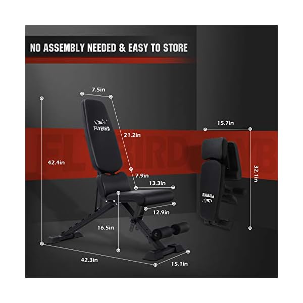 FLYBIRD Workout Bench, Adjustable Weight Bench Folding Weight Bench