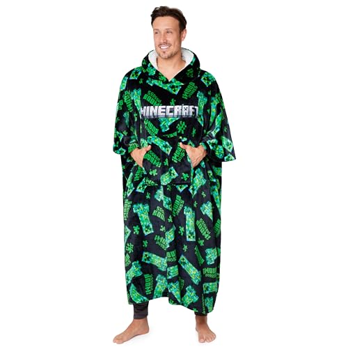 Minecraft Hoodie Decke zum Anziehen Erwachsene, Creeper Fleece Decken Hoodie Herren XXL Hoodie in Einheitsgröße - Gamer Geschenk für Männer