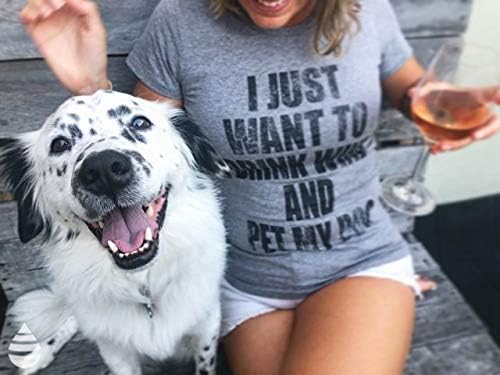 Miniatura 2 de Camiseta para mujer con texto en inglés "I Just Want to Drink Wine and Pet My Dog", divertida camiseta para amantes del cachorro, Vino