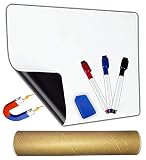 Tableau Blanc Magnétique pour Frigo A3, Tableau Effaçable à Sec Aimanté Flexible pour Planning Semaine Liste de Courses Cuisine Notes de Bureau pour Adultes et Enfants, 3 Marqueurs et Effaceur.