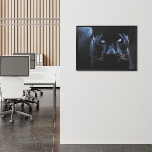Impression sur toile panthère yeux bleus avec cadre noir moderne