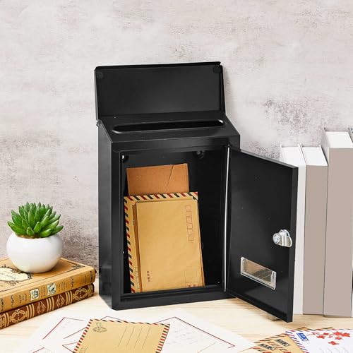 Amylove Weatherproof Mail Boxes with Key Lock, Security Locking Wall Mount Metal Mailbox with Slot for Outside, Large Capacity for Mail, Packages, Donations, Voting 11. 8"h x 8. 3"l x 2. 8"w, Black by Amylove - Image 4
