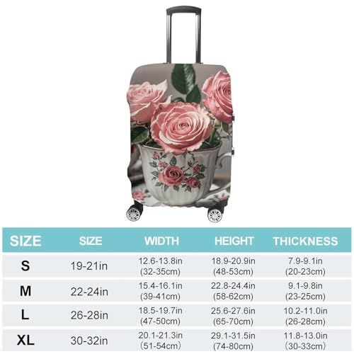 Tea Cups with Roses Romantic Shabby Luggage Cover, Washable Elastic Suitcase Cover Protector Fit 18-32 Inch Luggage2
