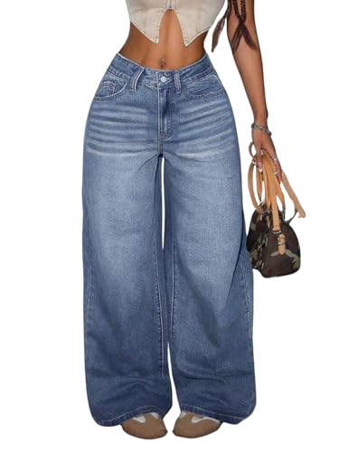 Image of Glossia Denim Baggy Jeans for Woman | Wide Leg Jeans for Women | High Waist Jean's for Woman | Loose Fit Plus Size Denim Ladies Jean's for Women(WJ-2405-$)