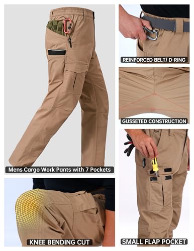 Image of CNBQDD Mens Work Pants Ripstop Waterproof Cargo Pants for Men with 7 Pockets Tactical Hiking Pants