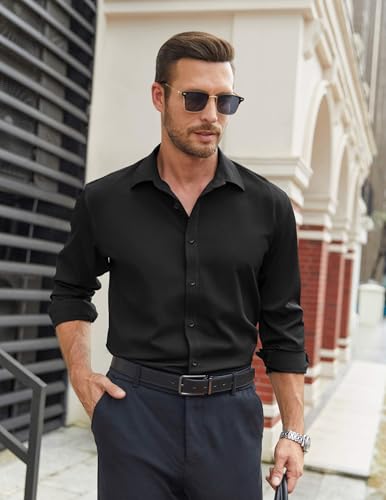 Image of COOFANDY Mens Stretch Dress Shirts Long Sleeve Button Down Shirt Regular Fit Formal Business Shirts