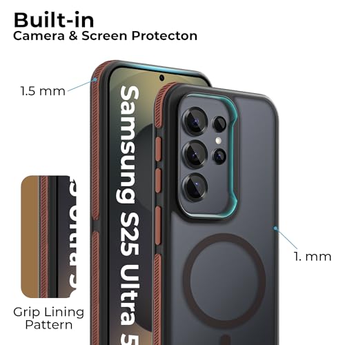 Image of A rtistque Compatible with Mag-Safe Frosted Ultra Matte Back Cover Case for Samsung Galaxy S25 Ultra 5g | Smooth Sides with Grip | Protective Design | Raised Camera Edges | S25 Ultra Case - Brown