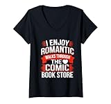 Damen Ich genieße romantische Spaziergänge durch den Comicbuchladen T-Shirt mit V-Ausschnitt
