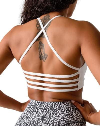 Kamo Fitness Iris Strappy Sports Bra for Women Light Support Backless Crop Top Removable Padding Open Back