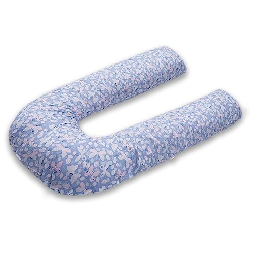 Image of COOZLY U Shaped Pregnancy Pillow | Maternity Pillow | 100% Cotton Removable Covers| Premium PregnoCare Fibres (U Super Premium, ButterflyGrey)