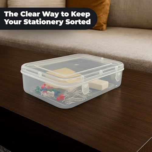 Image of Plastic Small Storage Boxes with Lock Lids | Jewellery & Beads Organizer Case | 230 ml Capacity | 11x7x3 cm Clear Containers | Set of 12