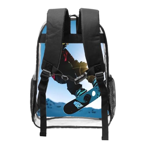Snowboarding picture Print Work Travel Stadium Events Transparent Backpack PVC Clear Bag Large Side Pockets2