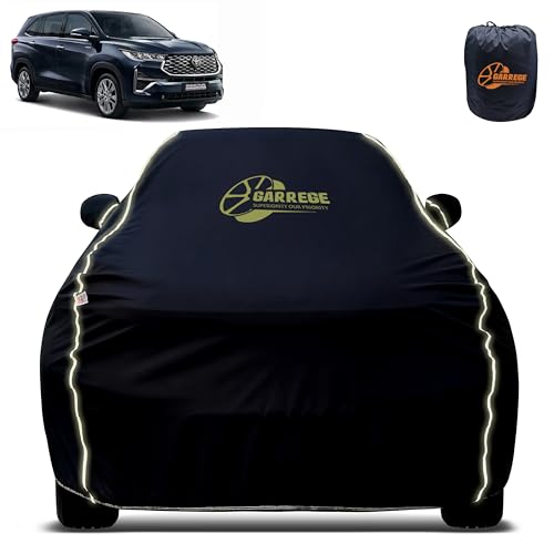 Image of Reflector Waterproof Car Cover for Toyota Innova Hycross with Mirror & Antenna Pocket | All Weather Protection | Washable Fabric | Black Color