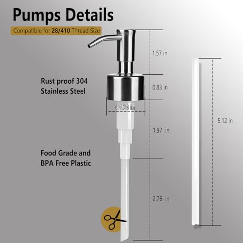 Image of Amoliar Mason Jar Liquid Soap Dispenser Pump, Stainless Steel Replacement Pump for Dish Soap, Lotion, Hand Soap, Cute Farmhouse Decor, Refill Soap Pump, Silver 2 Pack, Extra 1 Set Label, 2 Long Tube