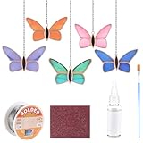 LemonRoad Vorgeschnittene Buntglasmalerei-Starter-Set, Motiv: Schmetterlinge, einfaches Basteln, Buntglas-Bastelset mit Lötdraht, Gelflussmittel, Flussmittelpinsel für Weihnachten, Geburtstag, Party