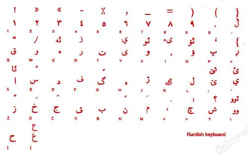 Etiqueta Teclado Kurdo Transparente Letras Rojas miniatura 2