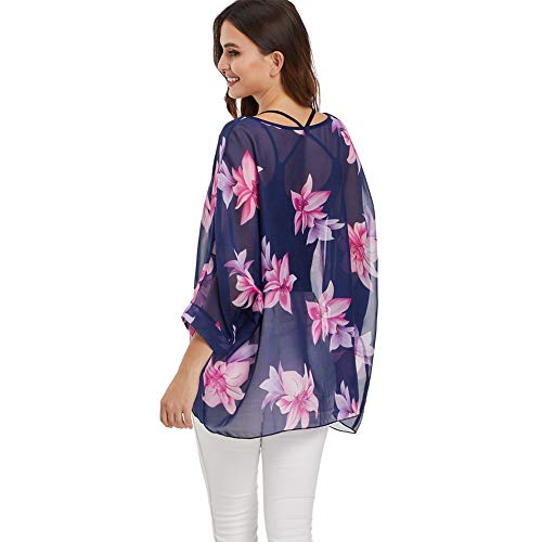 Image of Ckikiou Plus Size Batwing Flowy Semi Sheer Chiffon Blouse Tunic for Women Summer Floral Print Boho Beach Cover ups