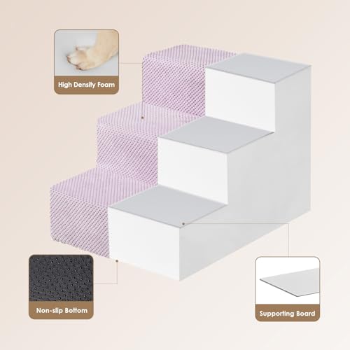 Image of EHEYCIGA Dog Stairs for Small Dogs 13.5 inch H, 3-Step Dog Steps for Couch Sofa and Chair, Pet Steps for Medium Cats, Non-Slip Balanced Pet Ramp Indoor, Lilac
