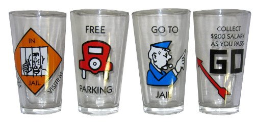 Pub Glass Set - Monopoly - Games Set of 4 (Cleared Glasses, 16oz)