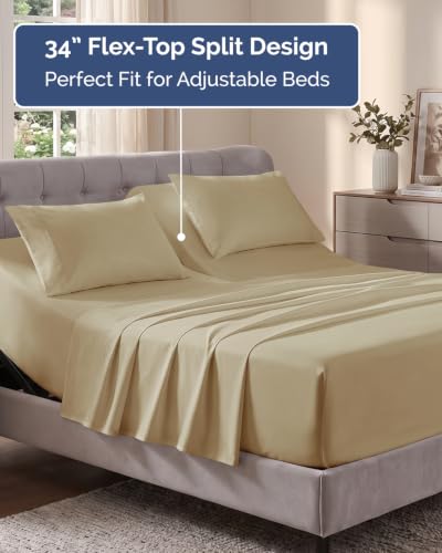 Image of Flex Top Split Head King Sheet Set - 4 Piece Extra Deep Sheets - Beige
