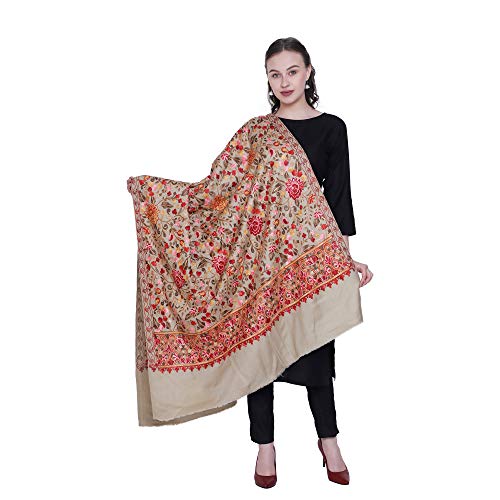 Women's Kashmiri Wool Blended Shawl Embroidered by Kashmiri Artisans, (Large Size - 40 x 80 Inches)