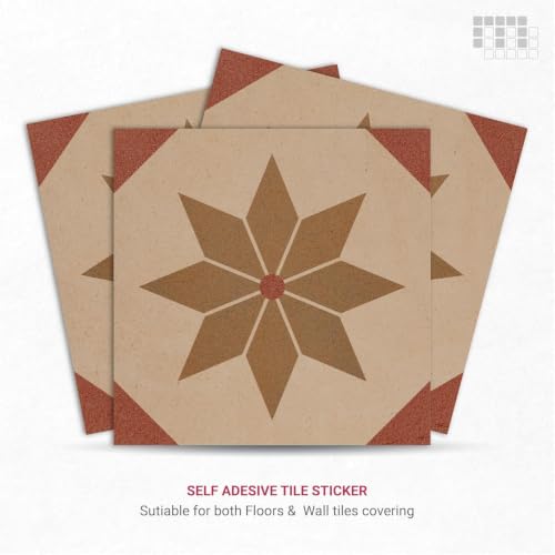 Image of Moroccan Tile Stickers | Waterproof Self Adhesive Peel & Stick Tile Decals for Kitchen Backsplash, Bathroom Wall, Floor, Furniture & Glass (4x4 Inch, Design 15, 36 Pic)