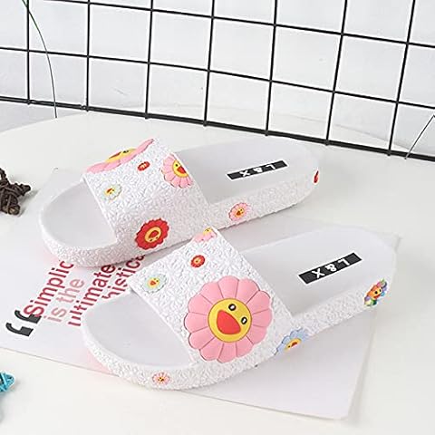 DCRZTY Unisex Slippers For Women/Men,Summer Shoes Women Sandals Slippers Daisy Sunflow Thin Strips Gladiator Beach Sandals Slip On Open Toe Ladies Flip Flops Slides,White,5.5 Cover