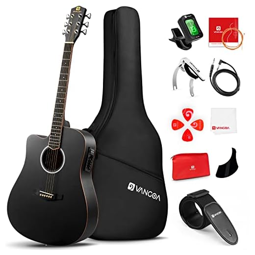 Vangoa Guitarra electroacústica 4/4, tamaño completo de 41 pulgadas con ecualizador de 4 bandas, kits para principiantes, juego de iniciación zurdo negro
