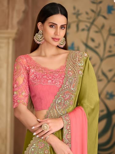 Image of AKHILAM Women's Satin Sequence Embroidery Saree With Unstitched Blouse Piece(SNDLWOD1601 TFH Parent)