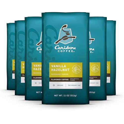 Caribou Coffee, Flavored Ground Coffee, 100% Arabica Coffee - Vanilla Hazelnut Dreamstate 66 Ounces (6 Bags of 11 Ounces)