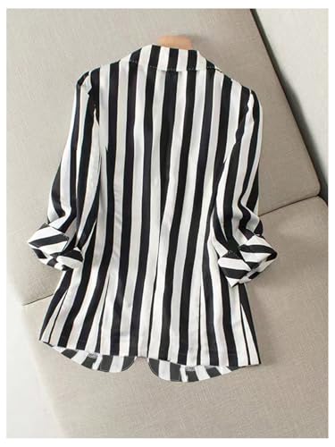 GORGLITTER Women's 3/4 Sleeve Blazer Jacket Bussiness Casual Striped Suit Jacket Work Lightweight Blazers2