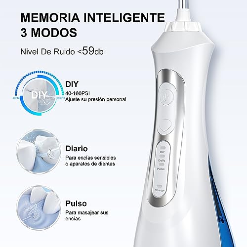 Seago Munddusche für den Zahnstrahl, tragbar, professionell, DIY Modi, IPX7 wasserdicht, 5 Düsen, USB, wiederaufladbar, Zahnstrahl für Zuhause und Reisen (weiß) – Bild 4