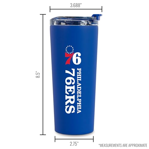 Image of Rico Industries NBA Basketball Philadelphia 76ers Royal Blue 24oz Stainless Steel Tumbler with Lid and Dual Functioning Lid