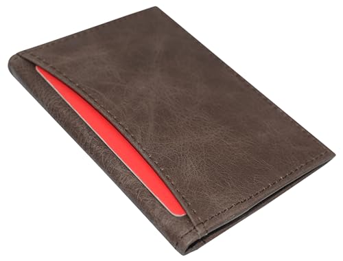 MARSHAL Genuine Leather Double ID Slim Thin Credit Card Mini RFID Blocking Wallet Holder Bifold Driver's License Safe (Brown)2