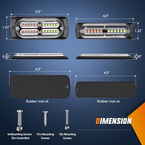 Image of Nilight 8PCS LED Strobe lights 12V 24V Sync Feature with Controller | Amber White 12LED 24LED Emergency Hazard Warning Lights Grill Installation for Cars Trucks RVs Campers Trailers