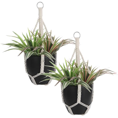 MBAIYO 2 Stück Makramee Blumenampel, 50cm Baumwollseil für Hängepflanztopf Boho Deko Beige Hängeampel Innen Zum Aufhängen Blumentopf Hängend Außen für Garten Wohnzimmer Fenster Balkone