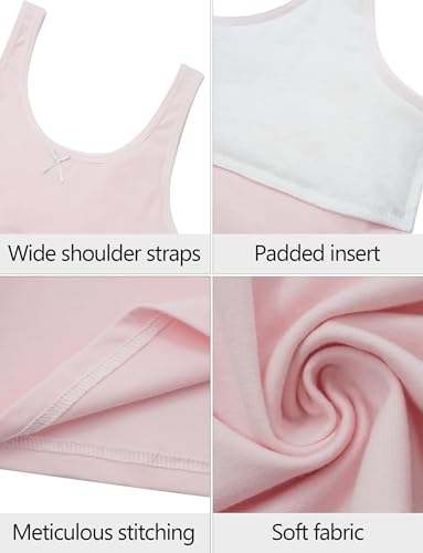 Image of FEOYA Teen Girls Camisole Training Cotton Bra Round Neck Tank Top with Shelf Bra 2 /3 Pack