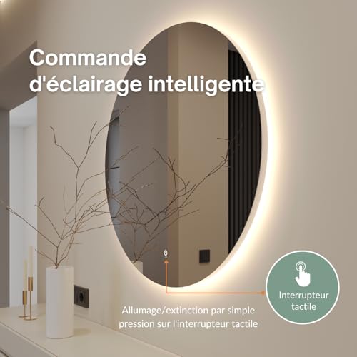 Miroir de salle de bain avec interrupteur tactile éclairage LED - 6