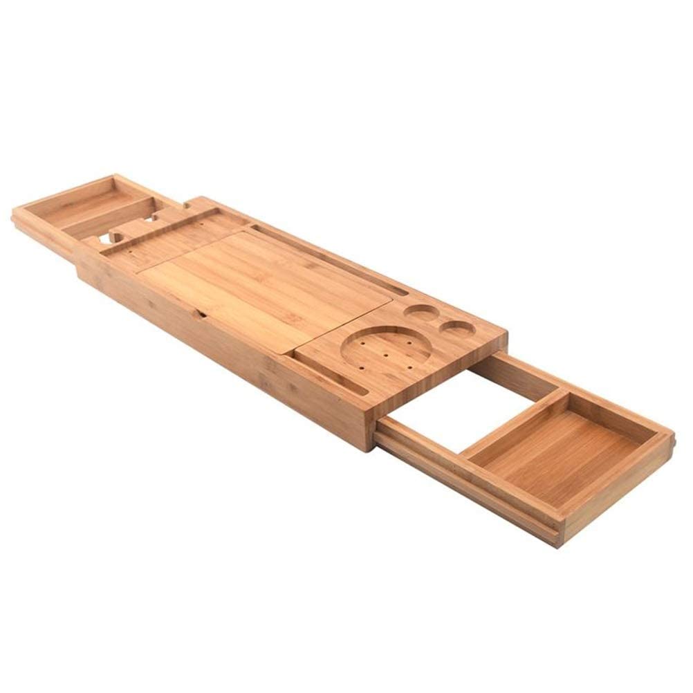 Bandeja para bañera, Puente de baño, Estante de Almacenamiento telescópico con Espejo para baño y hogar