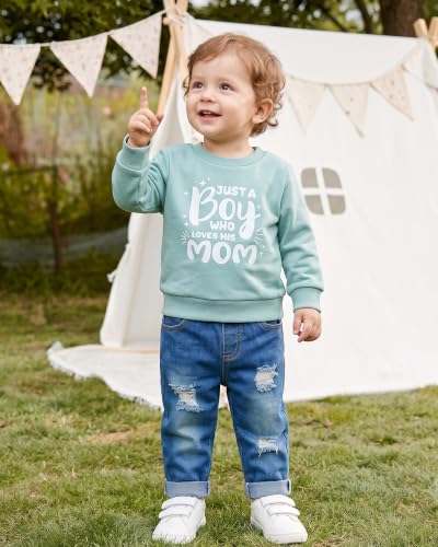 Image of NZRVAWS Toddler Baby Boy Clothes Pullover Sweater Ripped Jean Sweatsuit Little Boy Outfit Fall Winter Clothing Set 6M-7T