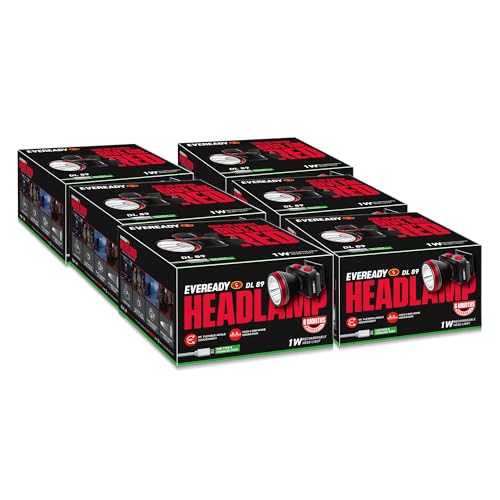 Image of Eveready Headlamp DL89, Rechargeable 1W LED Emergency Head Light Torch, 90 Tilt, Easy to Mount (Can Be Worn Without A Helmet), Type-B Fast Charging, Overcharge & Deep Discharge Protection, Pack of 6