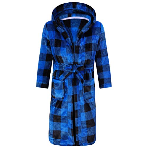 Boys Girls Bathrobes,Toddler Kids Hooded Robes Soft Children's Flannel Bathrobes Hoodie Pajamas Sleepwear for Girls Boys (Blue/Black Plaid, 2T)